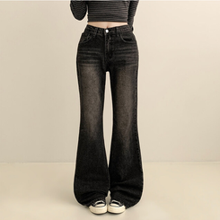 【丈別】ウォッシングセミブーツカットデニムパンツ(5color) BLACK