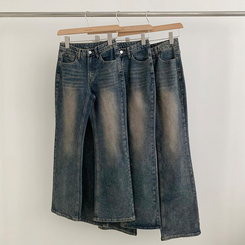 【丈別】ウォッシングセミブーツカットデニムパンツ(5color)