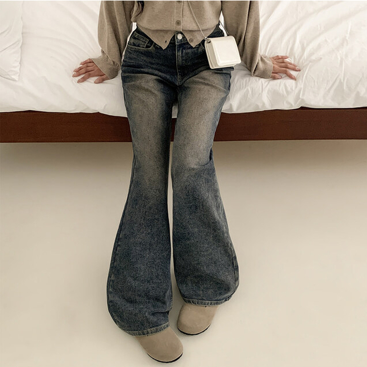 【丈別】ウォッシングセミブーツカットデニムパンツ(5color) VINTAGE DEEP BLUE