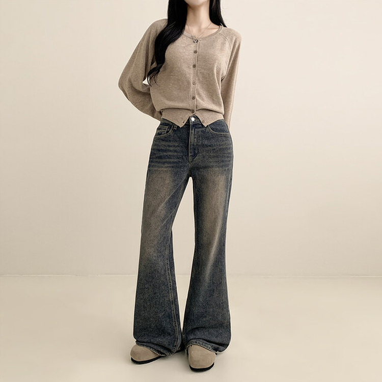 【丈別】ウォッシングセミブーツカットデニムパンツ(5color) VINTAGE DEEP BLUE