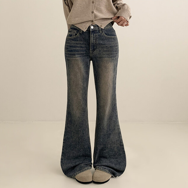 【丈別】ウォッシングセミブーツカットデニムパンツ(5color) VINTAGE DEEP BLUE