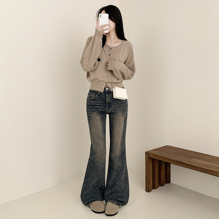 【丈別】ウォッシングセミブーツカットデニムパンツ(5color) VINTAGE DEEP BLUE