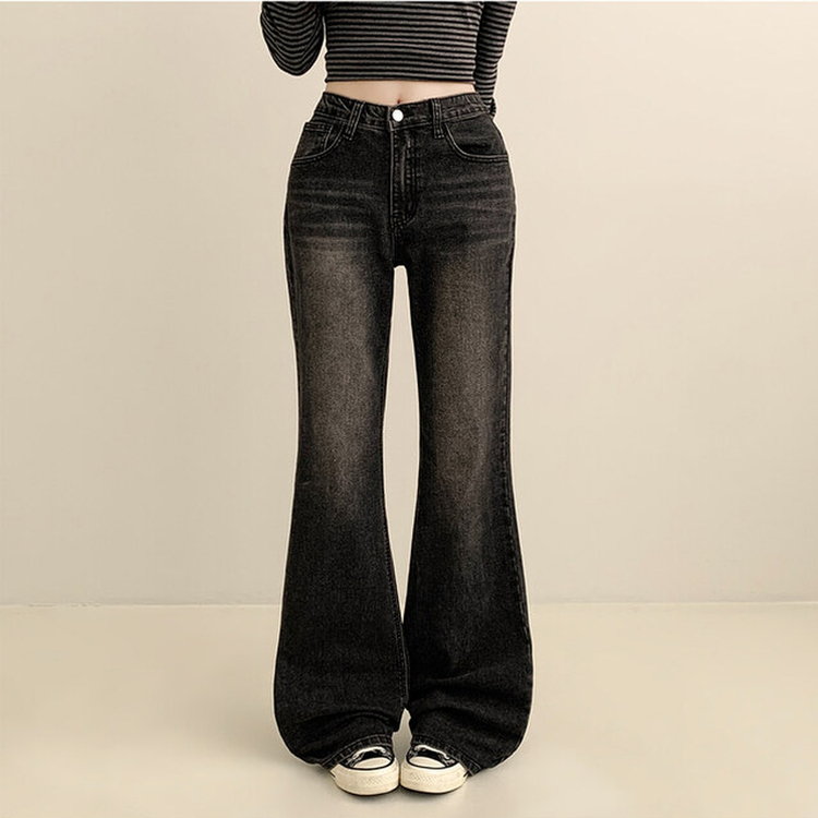 【丈別】ウォッシングセミブーツカットデニムパンツ(5color) BLACK