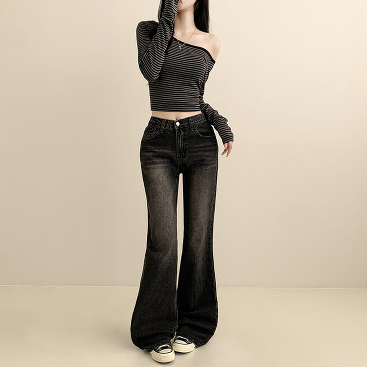 【丈別】ウォッシングセミブーツカットデニムパンツ(5color) BLACK