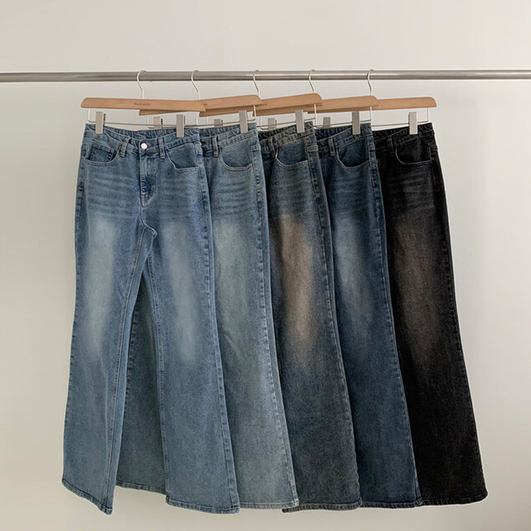 【丈別】ウォッシングセミブーツカットデニムパンツ(5color)