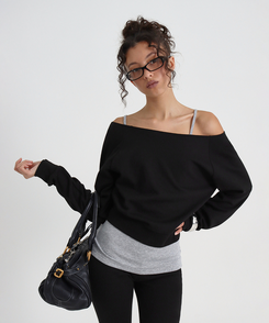 スウェットオフショルダートレーナー BLACK