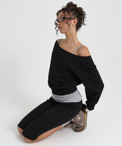 スウェットオフショルダートレーナー BLACK