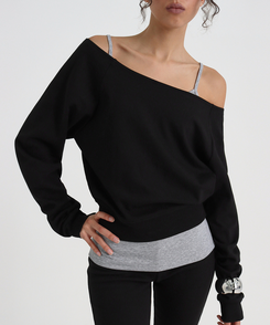 スウェットオフショルダートレーナー BLACK