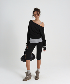 スウェットオフショルダートレーナー BLACK