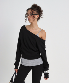 スウェットオフショルダートレーナー BLACK