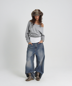 スウェットオフショルダートレーナー MELANGE GRAY