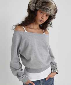 スウェットオフショルダートレーナー MELANGE GRAY