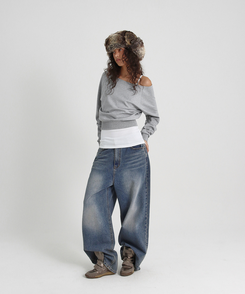 スウェットオフショルダートレーナー MELANGE GRAY