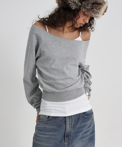 スウェットオフショルダートレーナー MELANGE GRAY