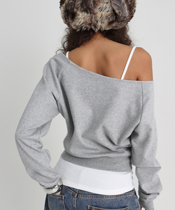 スウェットオフショルダートレーナー MELANGE GRAY