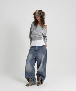 スウェットオフショルダートレーナー MELANGE GRAY