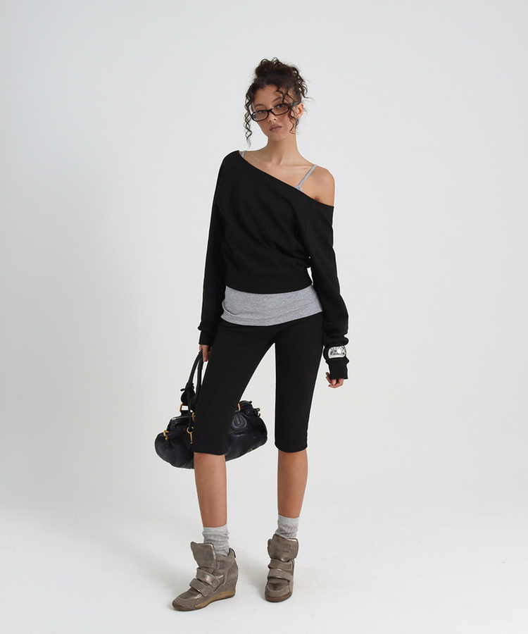 スウェットオフショルダートレーナー BLACK