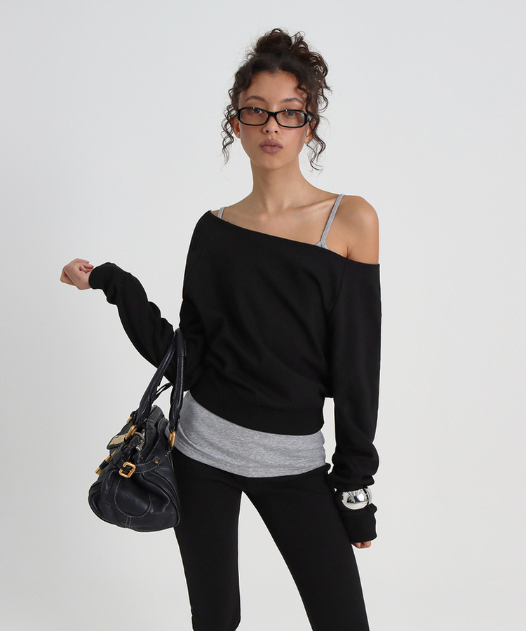 スウェットオフショルダートレーナー BLACK