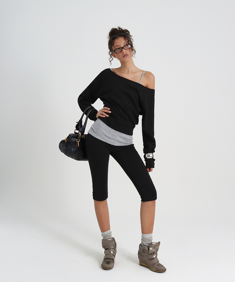 スウェットオフショルダートレーナー BLACK
