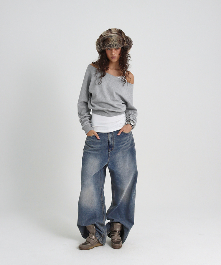 スウェットオフショルダートレーナー MELANGE GRAY