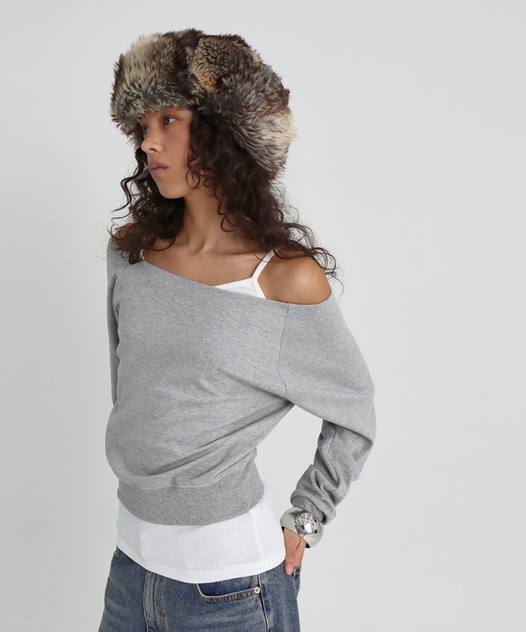 スウェットオフショルダートレーナー MELANGE GRAY