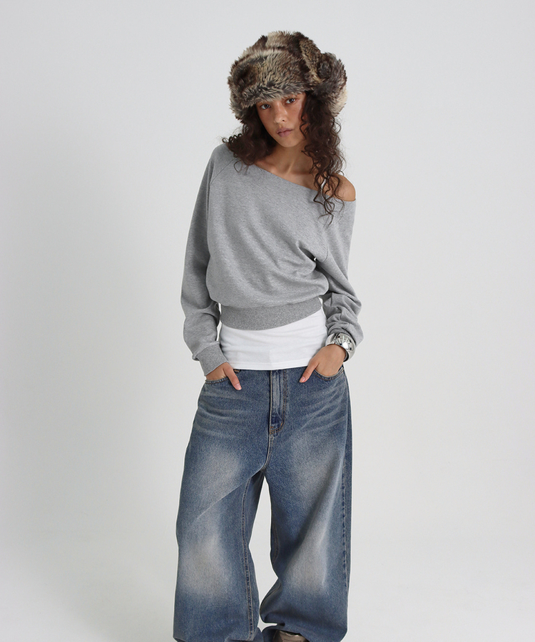 スウェットオフショルダートレーナー MELANGE GRAY