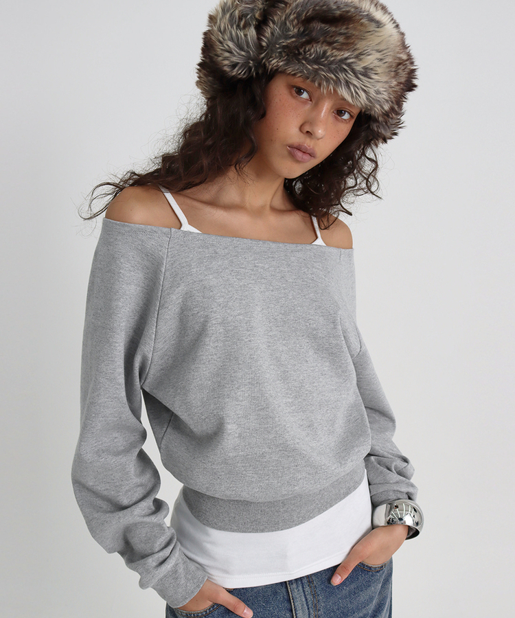スウェットオフショルダートレーナー MELANGE GRAY
