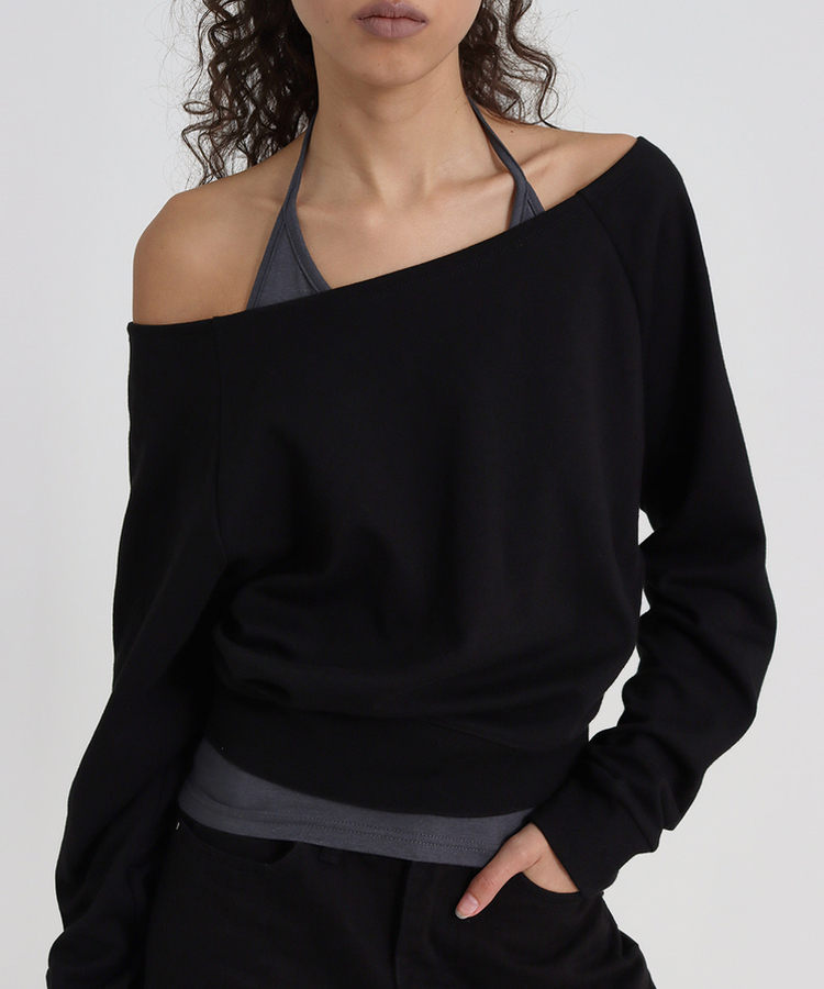 スウェットオフショルダートレーナー BLACK