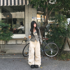 아론 레터링 스트라이프 단가라 투웨이 후드 집업 블랙