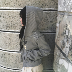 아론 레터링 스트라이프 단가라 투웨이 후드 집업 블랙