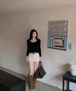 サイドジッパーデニムスカートパンツ IVORY