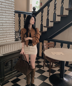 サイドジッパーデニムスカートパンツ IVORY