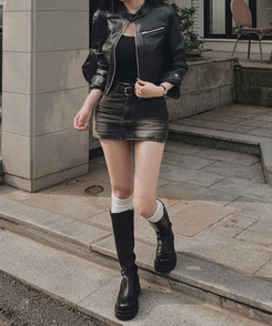 サイドジッパーデニムスカートパンツ BLACK