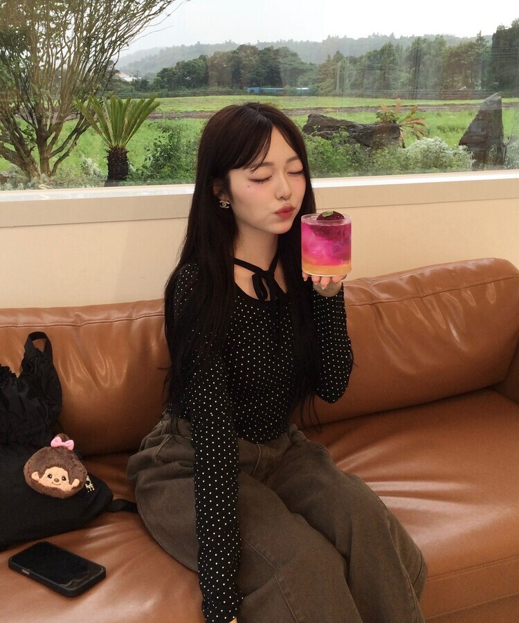 リボンドット長袖Tシャツ BLACK