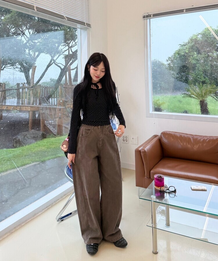 リボンドット長袖Tシャツ BLACK