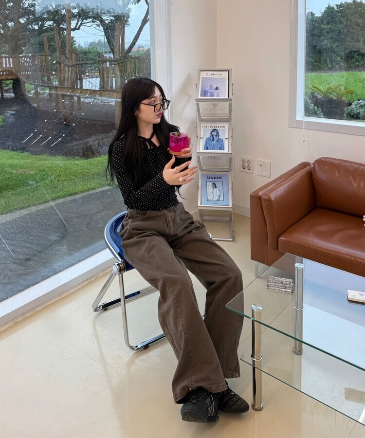 リボンドット長袖Tシャツ BLACK