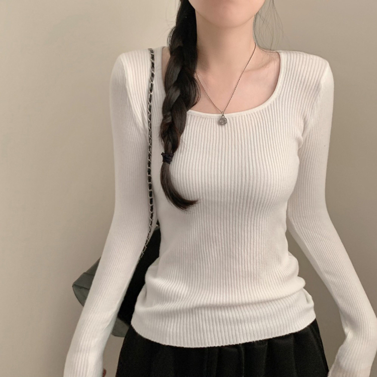 보보 골지 스퀘어넥 긴팔 니트 가을 가을옷 니트티 이너니트 이너티 흰티 레이어드 롱슬리브 화이트