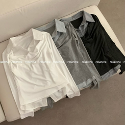 셔츠 레이어드 입술넥 셔링 긴팔티 긴팔 롱슬리브