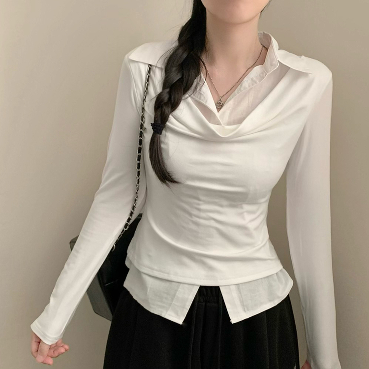 셔츠 레이어드 입술넥 셔링 긴팔티 긴팔 롱슬리브 아이보리