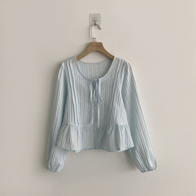 군살 커버로 말라보이는 츄잉 라운드 리본 스트링 긴팔 프릴 어깨 퍼프 가을 긴팔 블라우스 여름 상의 셔츠