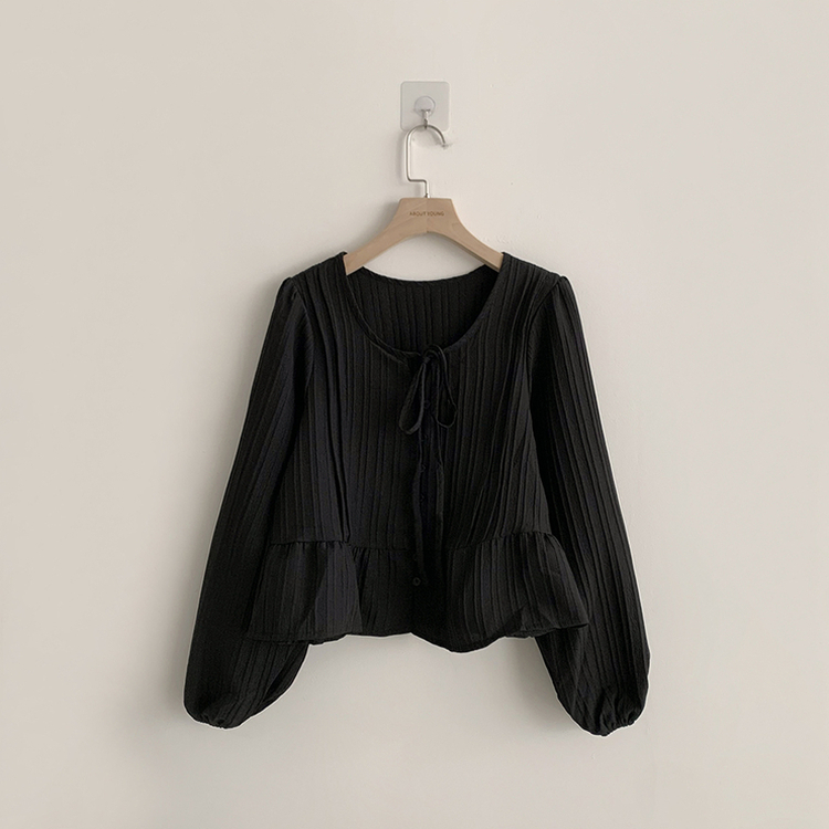 군살 커버로 말라보이는 츄잉 라운드 리본 스트링 긴팔 프릴 어깨 퍼프 가을 긴팔 블라우스 여름 상의 셔츠