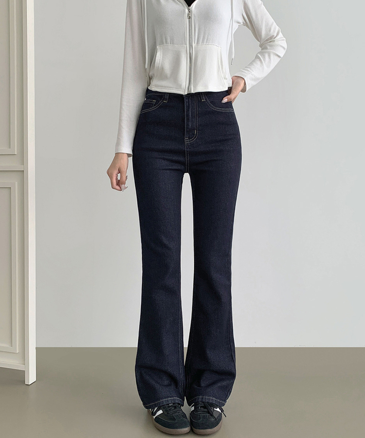 XL생지 쫀쫀 스판 백포켓 포인트 세미 부츠컷 데님 팬츠 블루