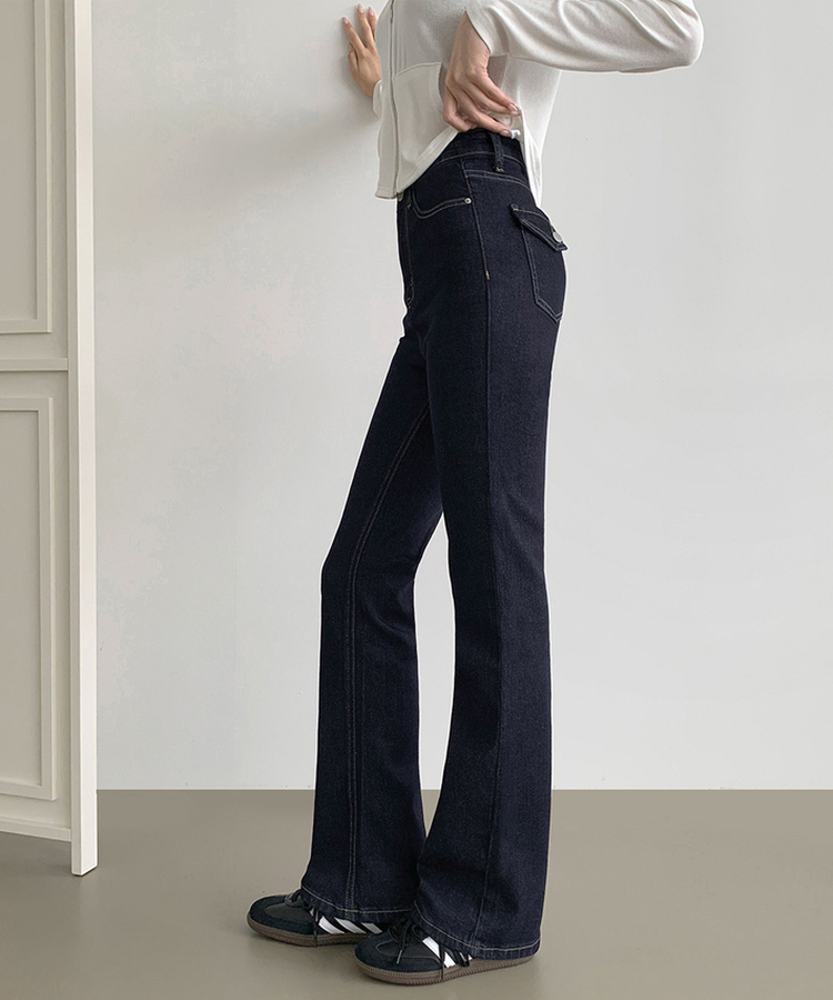 XL생지 쫀쫀 스판 백포켓 포인트 세미 부츠컷 데님 팬츠 블루