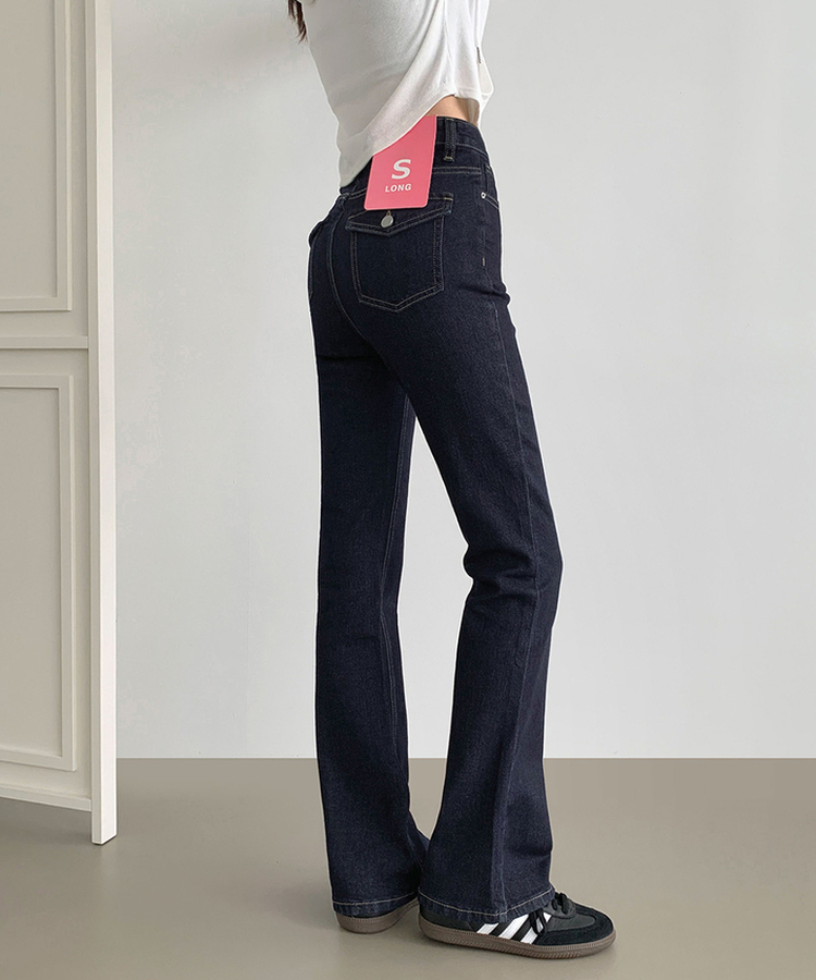 XL생지 쫀쫀 스판 백포켓 포인트 세미 부츠컷 데님 팬츠 블루