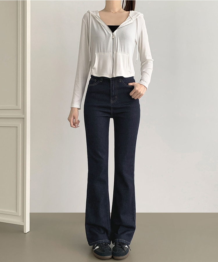 XL생지 쫀쫀 스판 백포켓 포인트 세미 부츠컷 데님 팬츠 블루