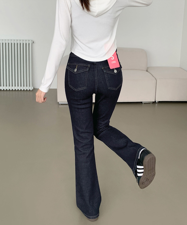 XL생지 쫀쫀 스판 백포켓 포인트 세미 부츠컷 데님 팬츠 블루