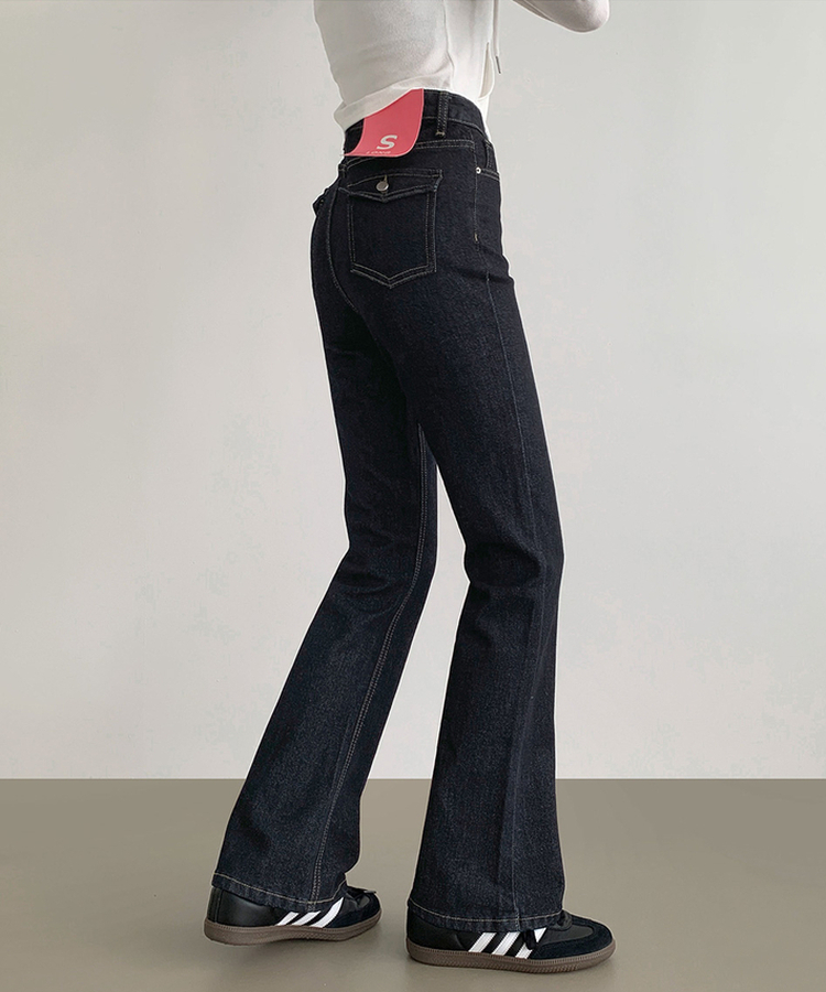 XL생지 쫀쫀 스판 백포켓 포인트 세미 부츠컷 데님 팬츠 진청
