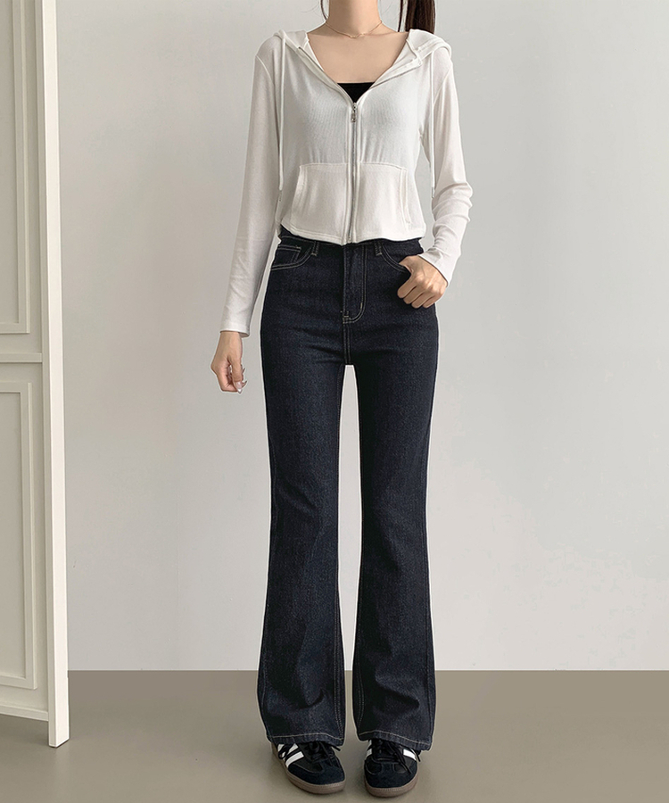 XL생지 쫀쫀 스판 백포켓 포인트 세미 부츠컷 데님 팬츠 진청