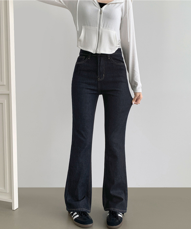 XL생지 쫀쫀 스판 백포켓 포인트 세미 부츠컷 데님 팬츠 진청