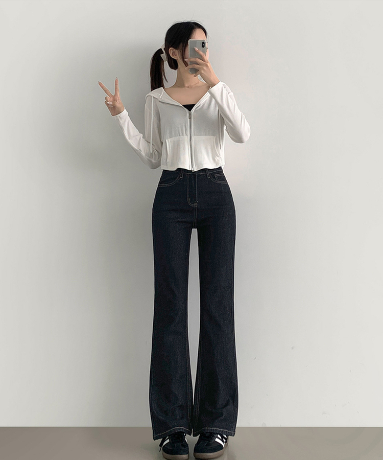 XL생지 쫀쫀 스판 백포켓 포인트 세미 부츠컷 데님 팬츠 진청